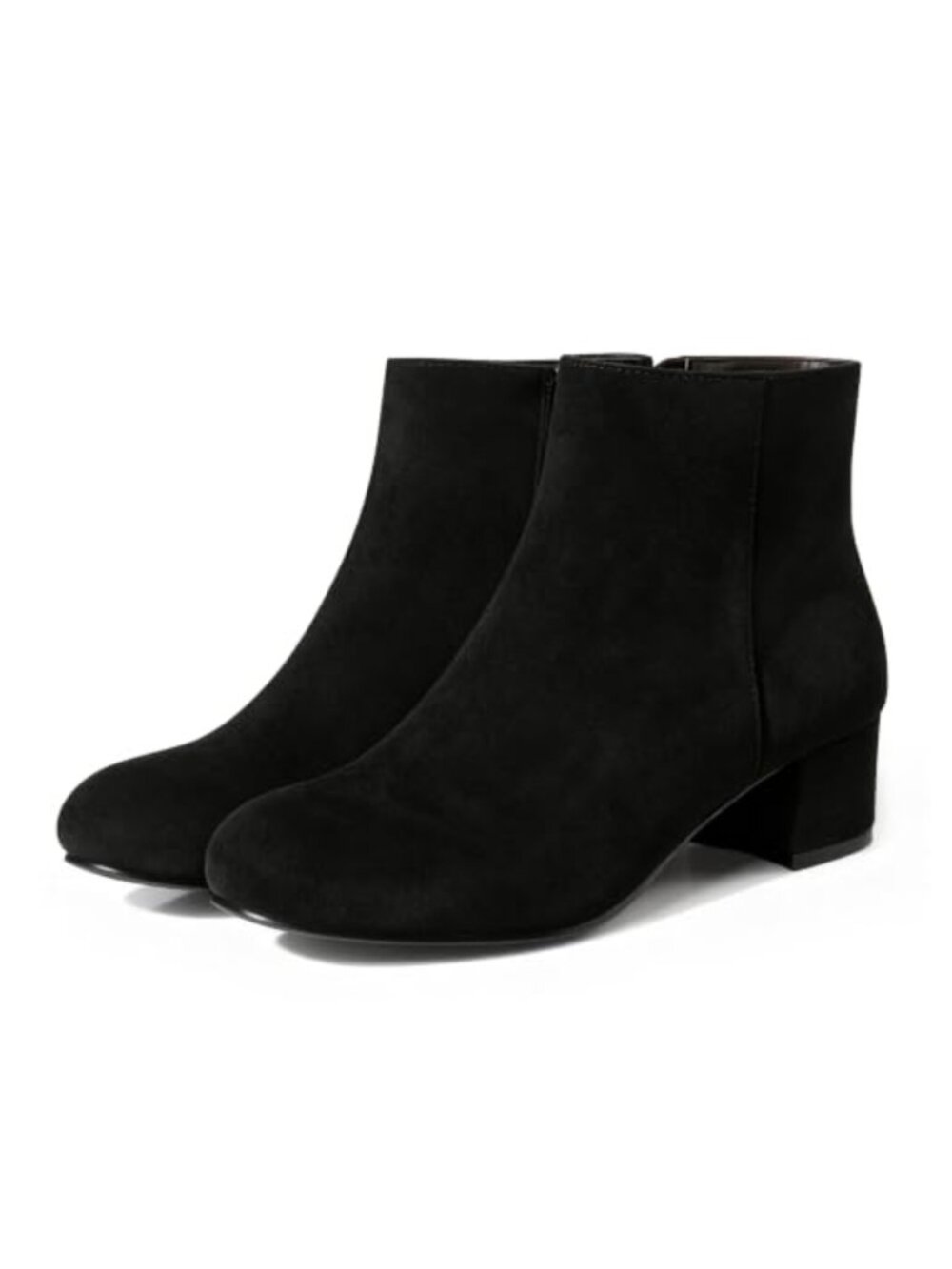 Round Toe Side Zip Ankle Boots Low Block Heel Faux Suede Short Booties